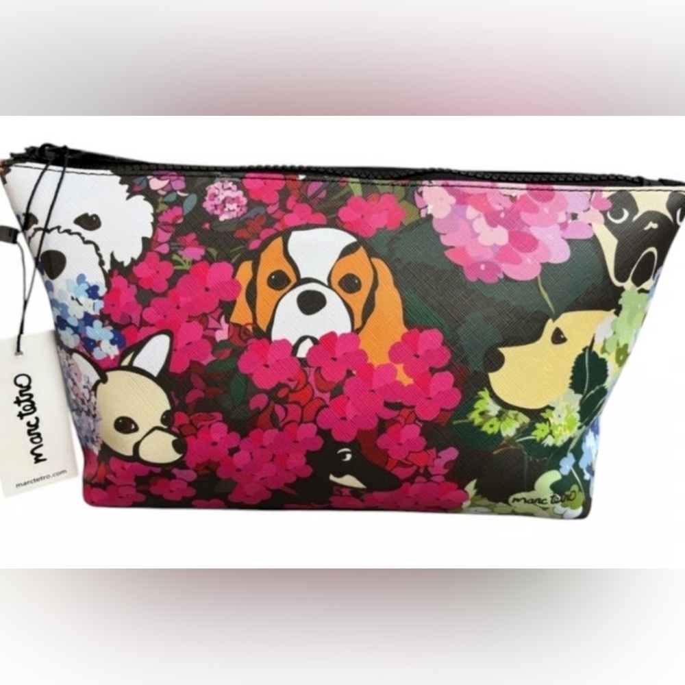 •MARC TETRO•NWT FLORAL DOG PRINT COSMETICS POUCH (W/FLAW)
